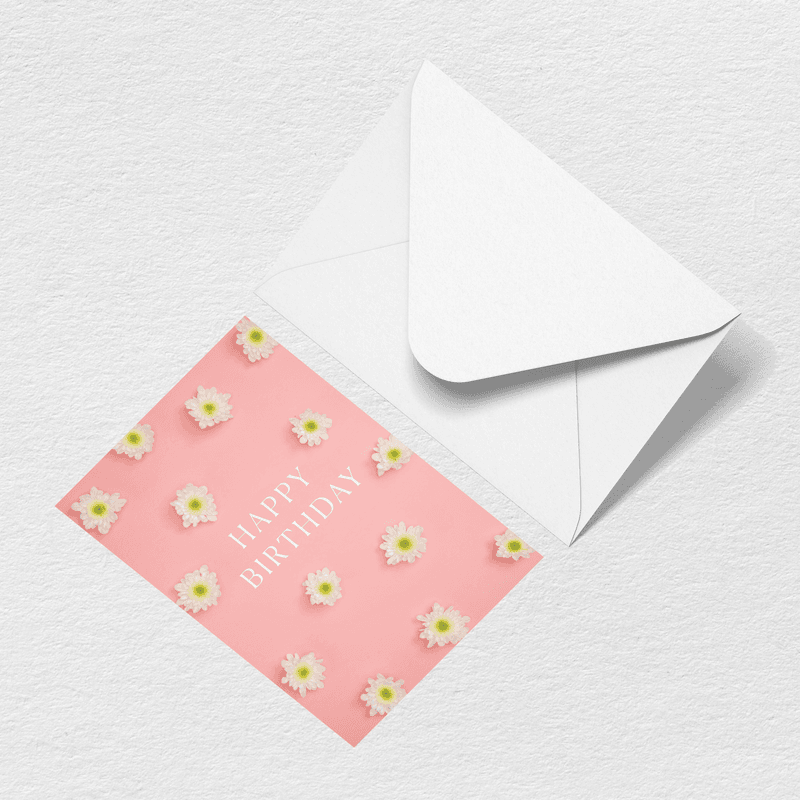 Happy Birthday Flowers Greeting Card A4